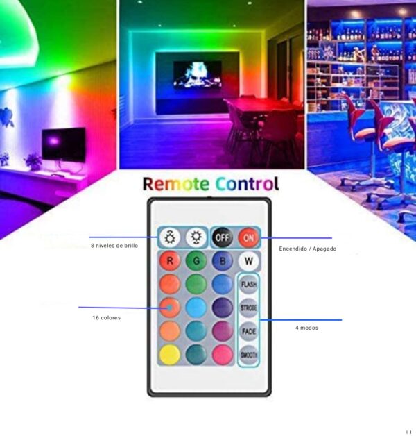 Luces Tiras LED 5 Metros RGB Empalmables con Control Remoto