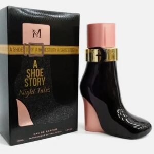 Frasco de perfume a shoe story night tales eau de parfum con forma de zapato de tacon de aguja elegante sobre fondo sofisticado