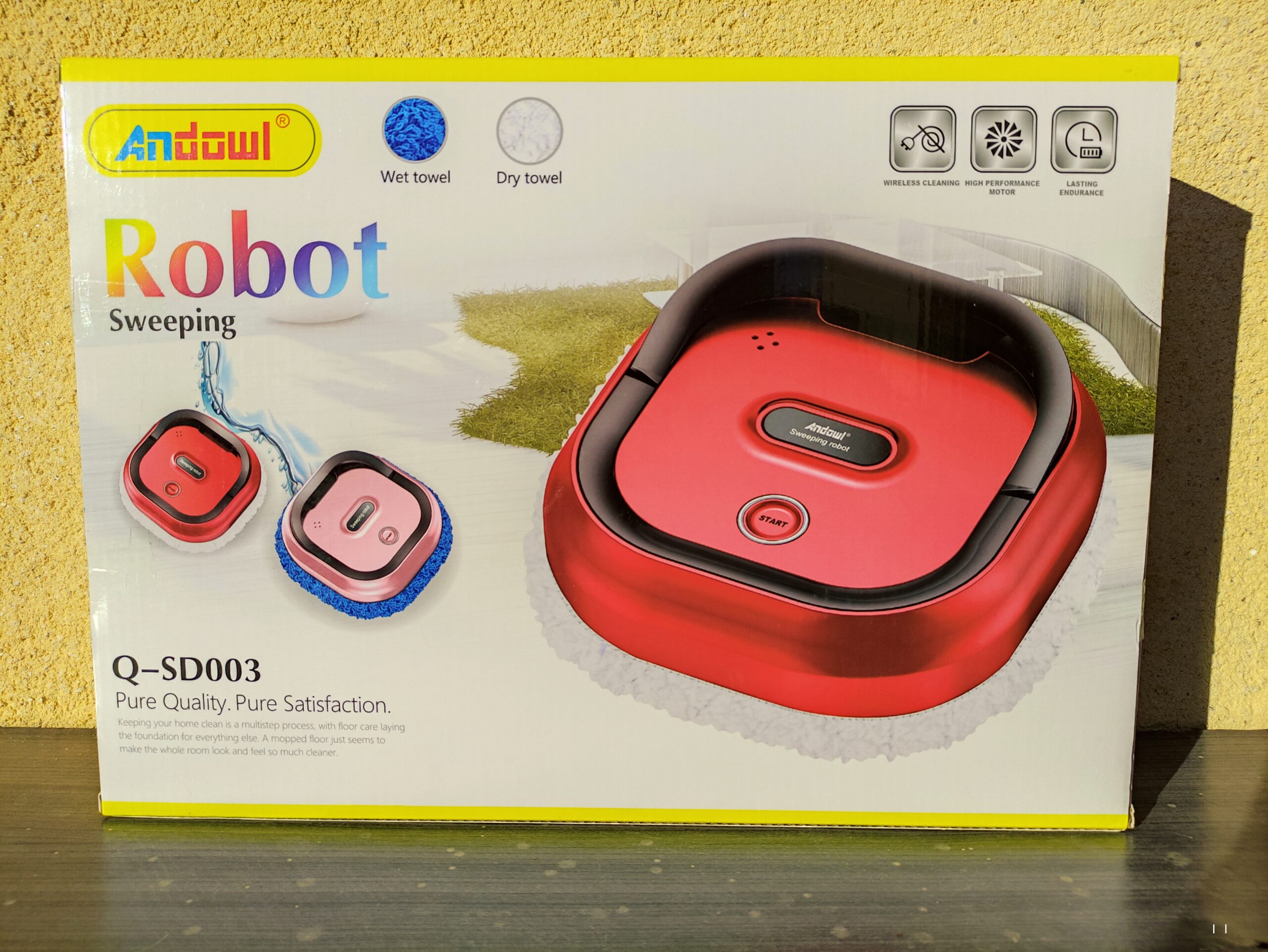Robot Inteligente de Limpieza 2 en 1 Barre y Friega Caja Roja 📦 Embalaje oficial del robot inteligente de limpieza 2 en 1 barre y friega andowl q-sd003 en su variante de color rojo metalico