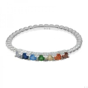 Anillo Bolitas Brillo de Colores Plata de Ley