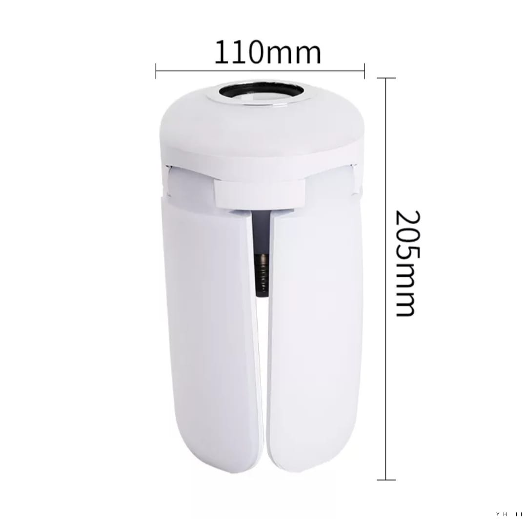 Lámpara LED Plegable RGB con Control Remoto y Altavoz Incorporado Medidas 📐 Esquema tecnico de la lampara led plegable rgb con control remoto y altavoz incorporado cerrada indicando doscientos cinco milimetros de alto por ciento diez de ancho