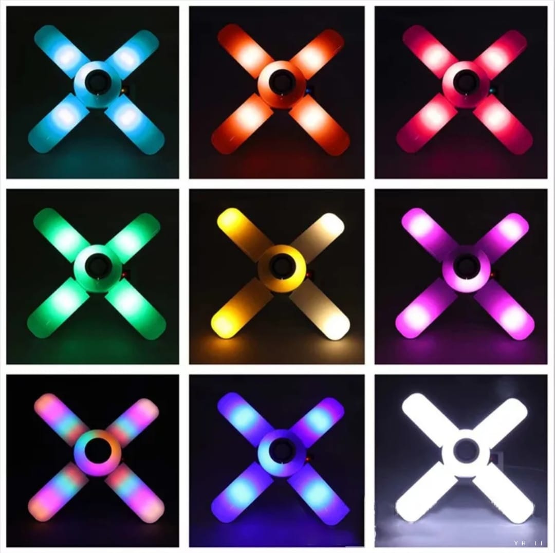 Lámpara LED Plegable RGB con Control Remoto y Altavoz Incorporado Gama Colores ✨ Mosaico de nueve fotografias mostrando la lampara led plegable rgb con control remoto y altavoz incorporado en diferentes tonalidades fijas y efectos multicolores