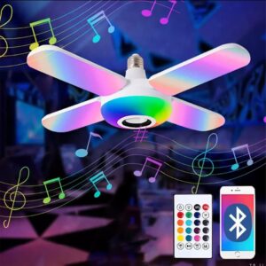 Lampara led plegable rgb con control remoto y altavoz incorporado emitiendo luces de colores con notas musicales flotantes control por smartphone y mando
