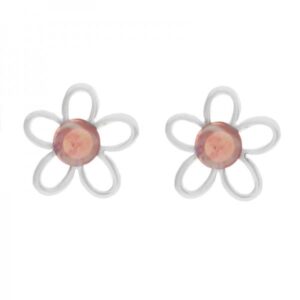 Pendientes Flor con Centro Rosa Plata de Ley