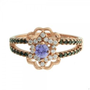 Anillo Rossé Black & White Flor Violeta Plata de Ley