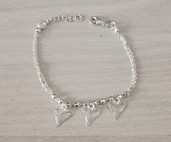 Pulsera Triple Colgante Corazón Plata de Ley - Imagen 2