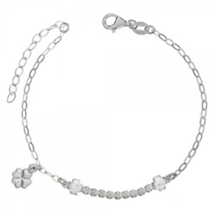 Pulsera Trébol y Cristales Blancos Plata de Ley