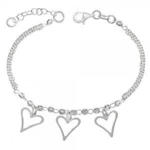 Pulsera Triple Colgante Corazón Plata de Ley
