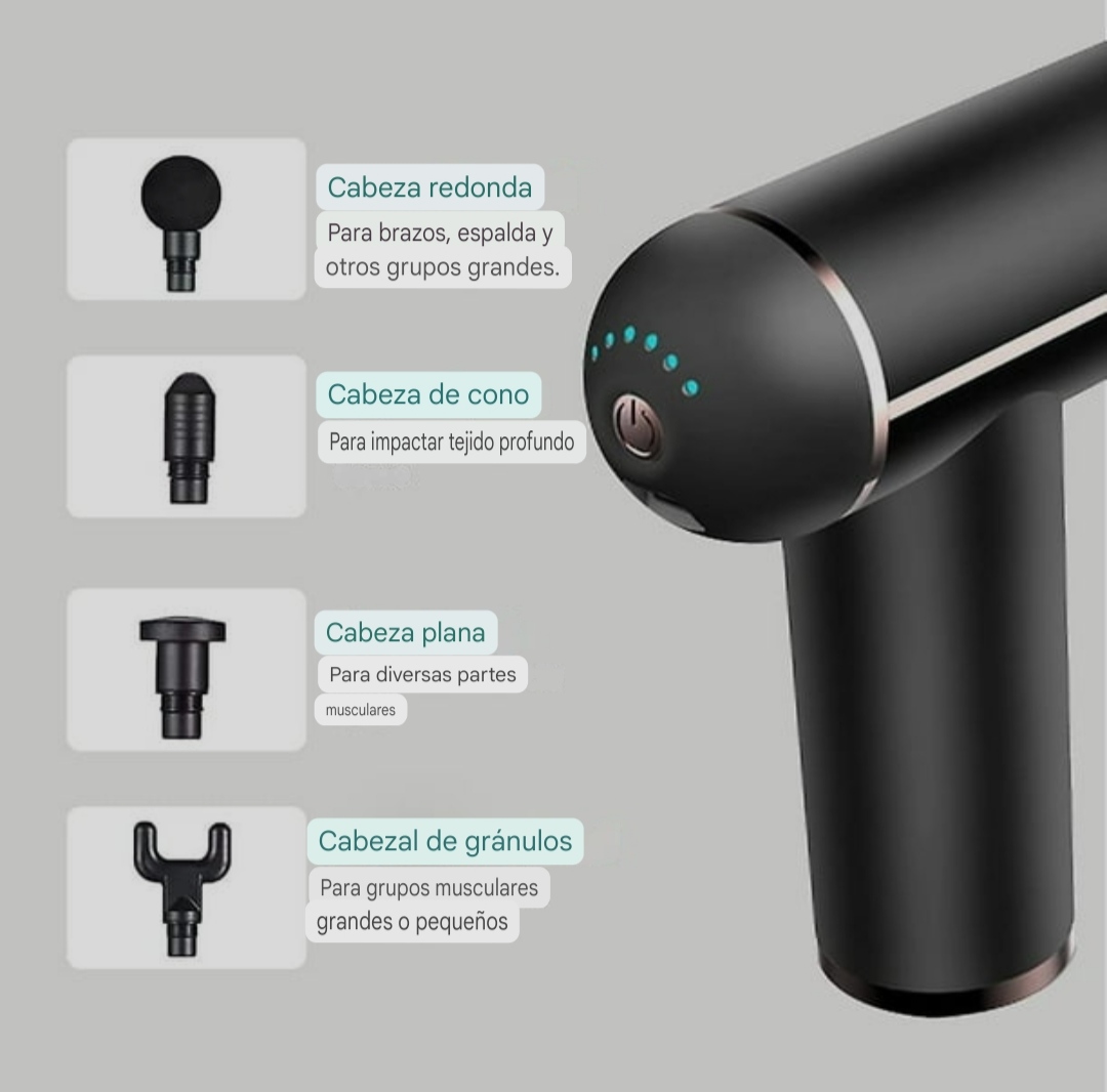 Set de Cabezales Pistola Pritech BCM 1451 🛠️ Los cuatro cabezales intercambiables negro mate de la pistola de masaje Pritech incluyendo bola plana y horquilla