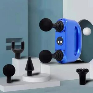 Pistola de masaje muscular de doble punta Dual Head KH-515 en color azul con pantalla digital y cabezales intercambiables