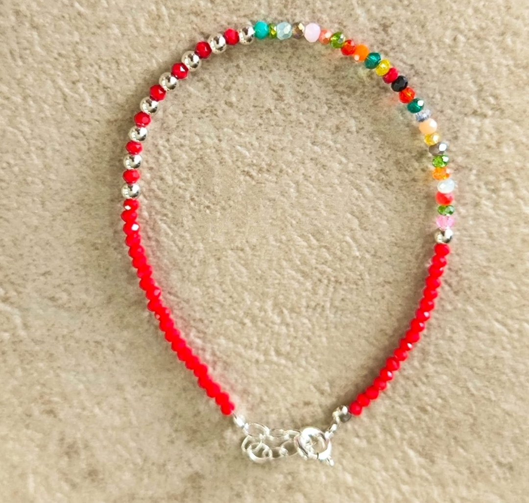 Pulsera Cristales Multicolor Facetadas Plata de Ley - Imagen 2