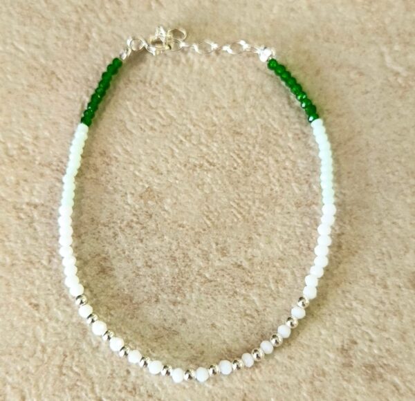 Pulsera con Cristales Blanco y Verde Plata de Ley - Imagen 2