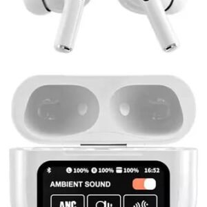 Auriculares bluetooth pantalla tactil tws a8 de color blanco con su funda de carga inteligente encendida