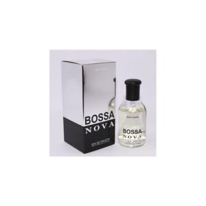 Frasco de diseño fresco del perfume bossa nova jean junto a su estuche de diseño alegre y colorido