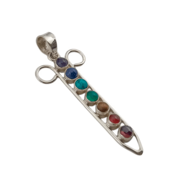 Joya espiritual: colgante de los 7 chakras en plata de ley, ideal para el equilibrio energético, lado lateral.