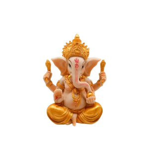 figura ganesha resina de color crema y dorado de frente eliminador de obstaculos