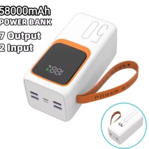 Cargador portátil de 58000 mAh, con 7 salidas USB, carga supe rápida de 100W en total.
