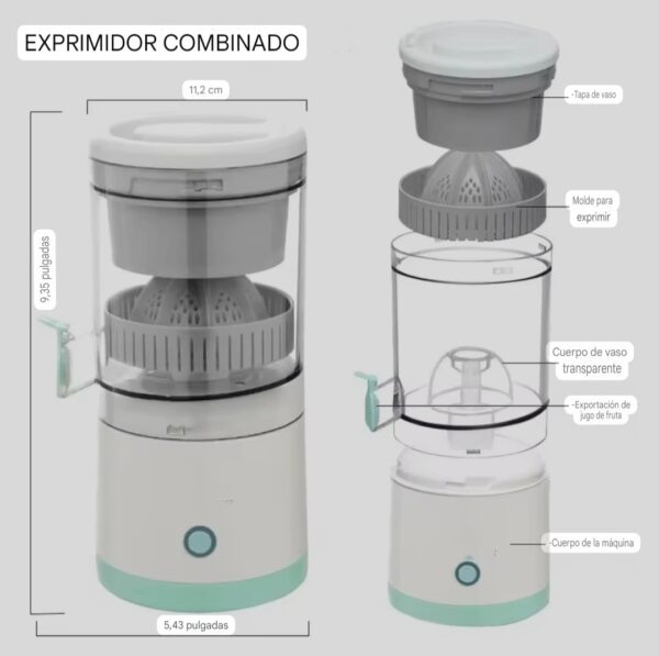 Exprimidor de zumo eléctrico, ideal para limones y naranjas, portátil y recargable, exprimidor combinado.