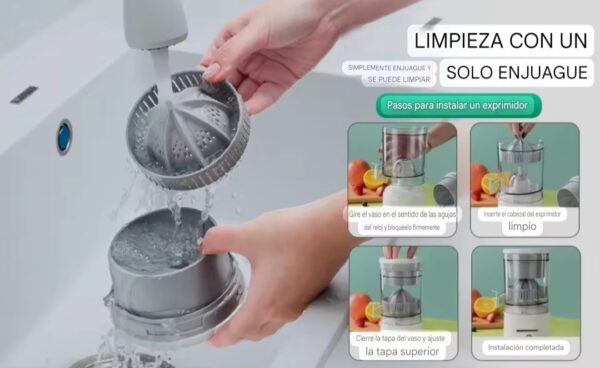 Exprimidor de zumo eléctrico, ideal para limones y naranjas, portátil y recargable, limpieza.