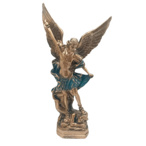 Figura de San Miguel de 29 cm, un poderoso símbolo de protección, justicia y fuerza, en color azul.