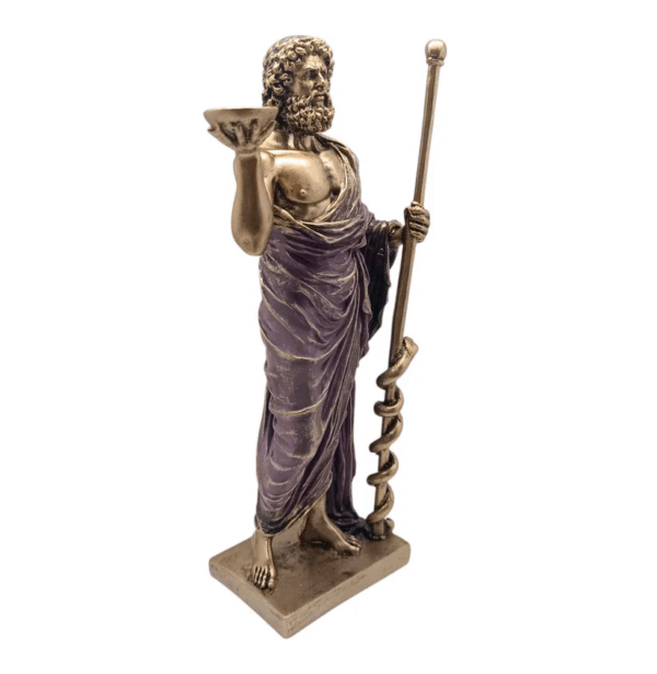 Estatua de Asclepio, dios griego de la medicina, para decoración, 30 cm, lado lateral.