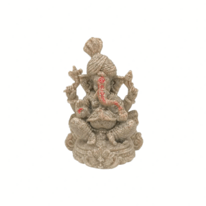 Estatua de Ganesha en resina color arena, dios de la buena suerte y prosperidad.