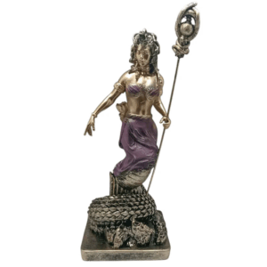 Estatua de la mitológica Medusa para decoración, en resina morada de 31 cm.