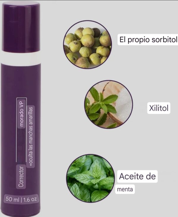 Pasta de dientes correctora de color, gel dental púrpura para un blanqueamiento instantáneo, ingredientes del producto.