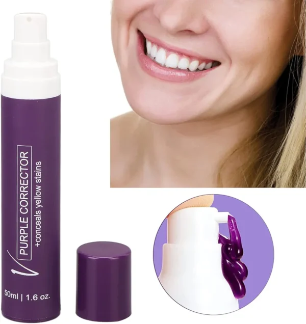 Pasta de dientes correctora de color, gel dental púrpura para un blanqueamiento instantáneo.