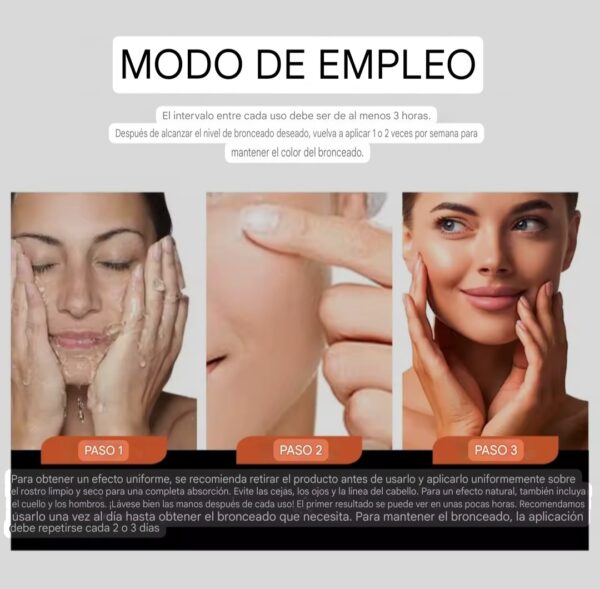 Gel autobronceador para un bronceado natural y duradero, marca Look Look Cosmetics, modo de empleo.