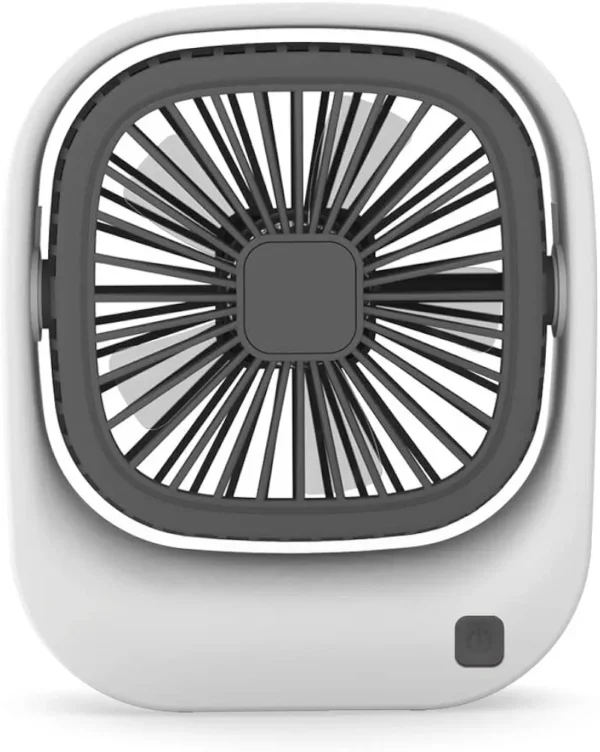 Ventilador portátil recargable por USB para escritorio, modelo PBP-774, color blanco.