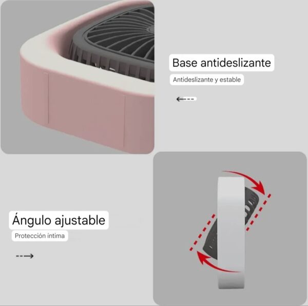 Ventilador portátil recargable por USB para escritorio, modelo PBP-774, característica lado antideslizante y ángulo ajustable.