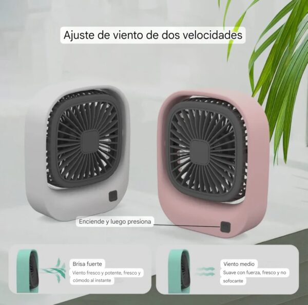 Ventilador portátil recargable por USB para escritorio, modelo PBP-774, modelo azul y rosa.