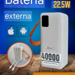 Cargador portátil de 40000 mAh con 4 salidas y 2 puertos USB-C, carga rápida de 20W y 22.5W.