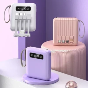 Cargador portátil de 16000 mAh con pantalla LCD digital, ideal para varios dispositivos.