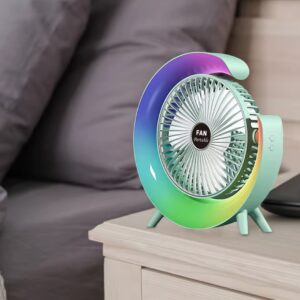 Ventilador de mesa recargable, modelo F13 con luz LED de ambiente.