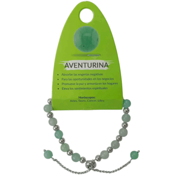 Pulsera de aventurina verde y acero, ideal para atraer la suerte y la prosperidad, menor grosor.