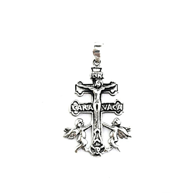 Colgante de plata de ley, Cruz de Caravaca, amuleto de protección, 22x32 mm.