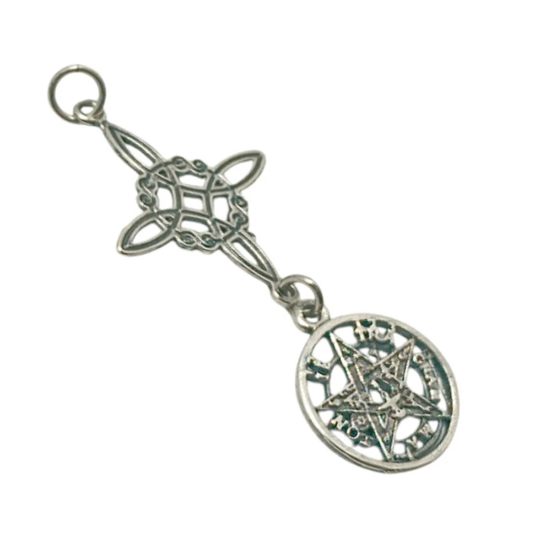 Amuleto de doble protección en plata de ley 925, talismán para hombre y mujer, lado lateral.