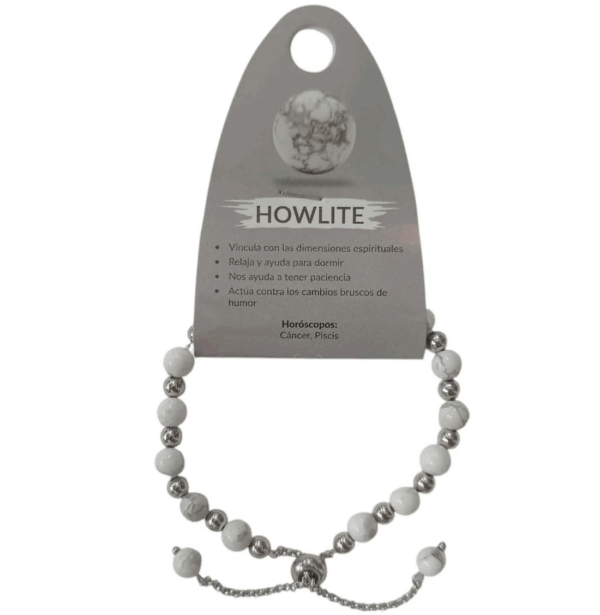 Pulsera de howlita y acero, ideal para la meditación y el estrés, menos grosor.