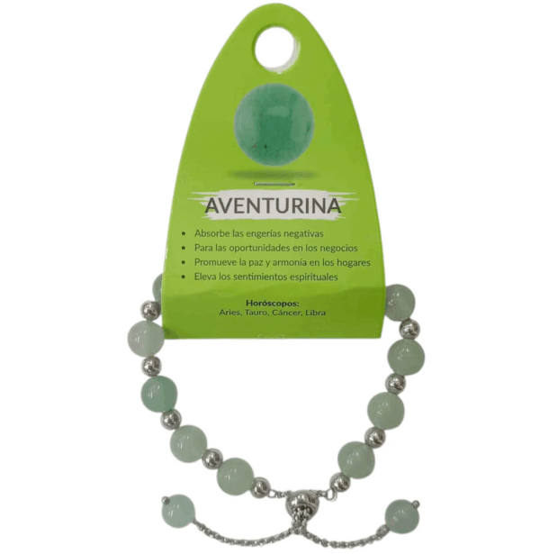 Pulsera de aventurina verde y acero, ideal para atraer la suerte y la prosperidad.