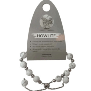 Pulsera de howlita y acero, ideal para la meditación y el estrés.