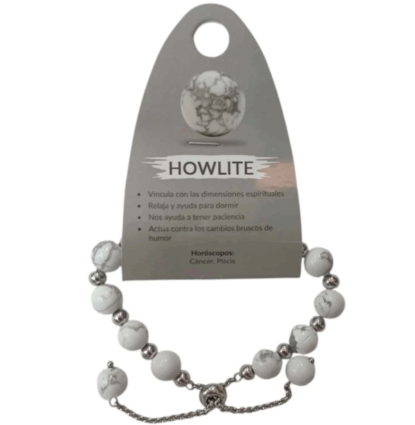 Pulsera de howlita y acero, ideal para la meditación y el estrés.