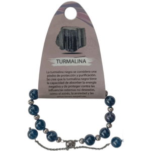 Pulsera de piedra natural turmalina, amuleto de protección energética en acero.