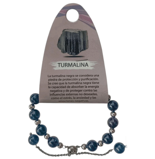 Pulsera de piedra natural turmalina, amuleto de protección energética en acero.