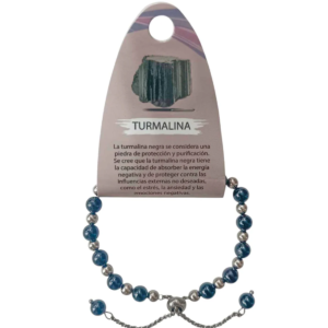 pulsera turmalina negra de 6mm con cuentas minerales y bolas de acero ajustable
