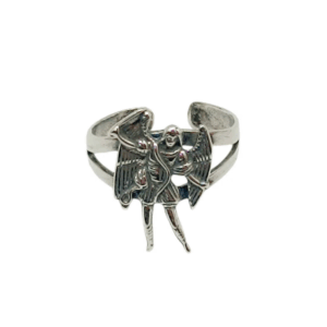Anillo de plata de ley ajustable con figura de San Miguel Arcángel, amuleto de protección.