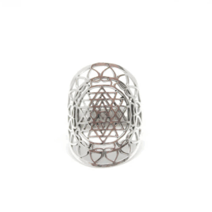 Anillo de plata de ley 925, Shri Yantra, geometría sagrada de la abundancia.