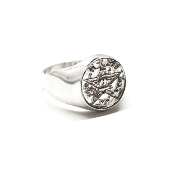 Anillo de plata 925, talismán de protección del Tetragramatón, para mujer y hombre, lado lateral.