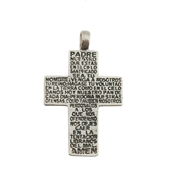 Colgante de plata de ley 925, Cruz del Padre Nuestro, joyería religiosa.